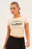 Beige Jersey Short Sleeve Graphic Crop Tee sold by Ally Fashion