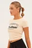 Beige Jersey Short Sleeve Graphic Crop Tee sold by Ally Fashion