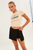 Beige Jersey Short Sleeve Graphic Crop Tee sold by Ally Fashion