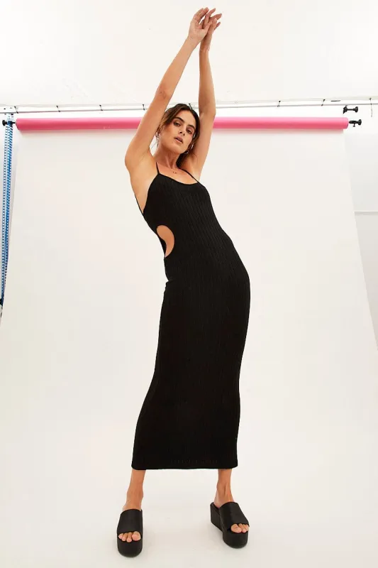 Black Ribbed Midi Dress Cutout sold by Ally Fashion