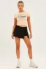 Beige Jersey Short Sleeve Graphic Crop Tee sold by Ally Fashion
