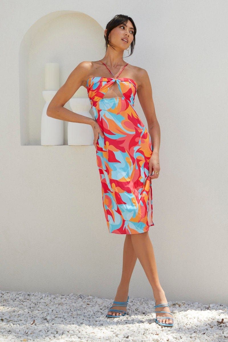 Geo Print Midi Dress Halter Neck sold by Ally Fashion