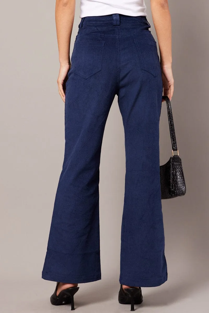 Blue Wide Leg Pants High Rise Corduroy sold by Ally Fashion product image thumbnail 4
