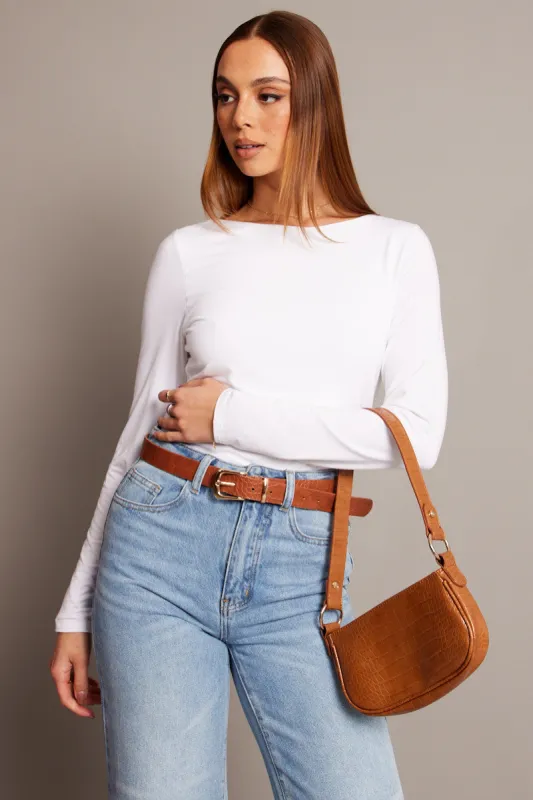 White Top Long Sleeve Boat Neck Modal sold by Ally Fashion