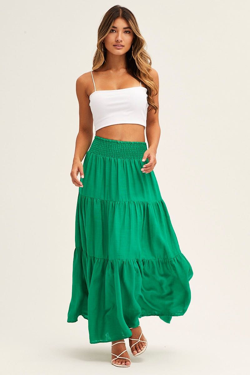 Green Tiered Skirt Maxi Linen Blend sold by Ally Fashion product image thumbnail 3