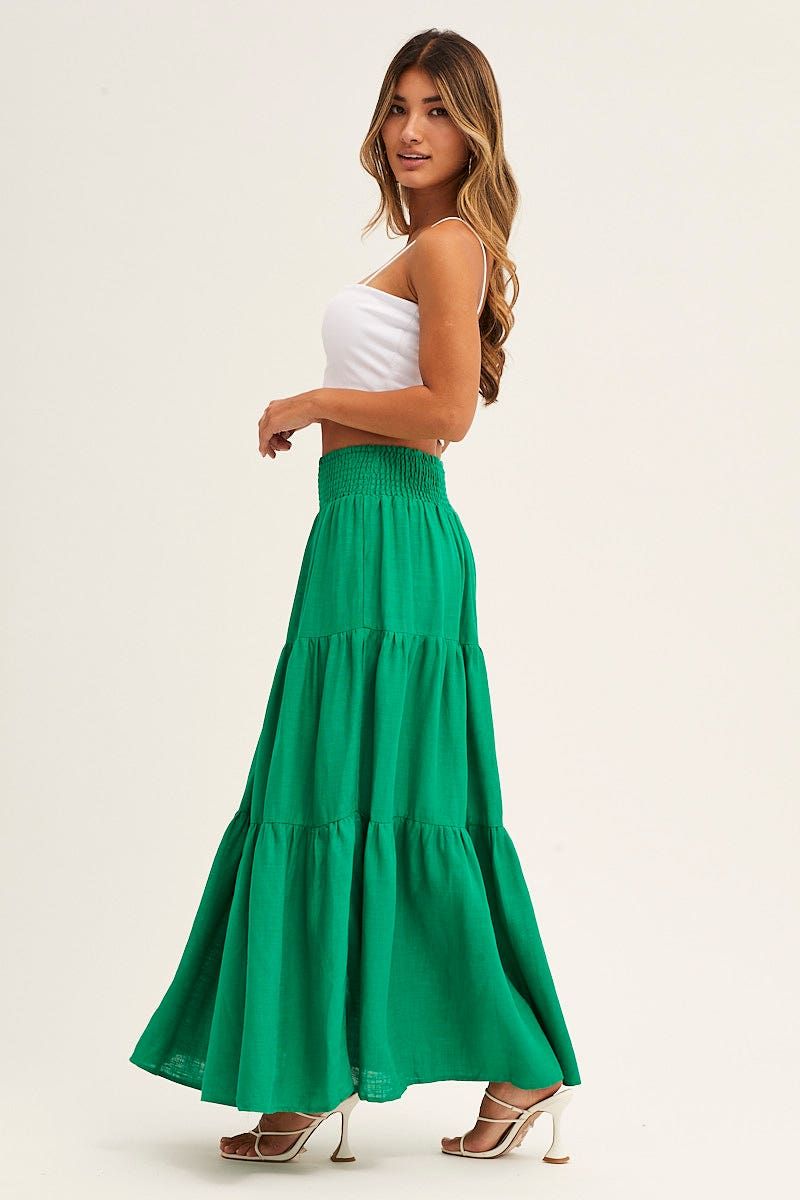 Green Tiered Skirt Maxi Linen Blend sold by Ally Fashion product image thumbnail 4