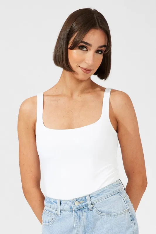 White Supersoft Bodysuit Sleeveless Square-Cut Neck sold by Ally Fashion