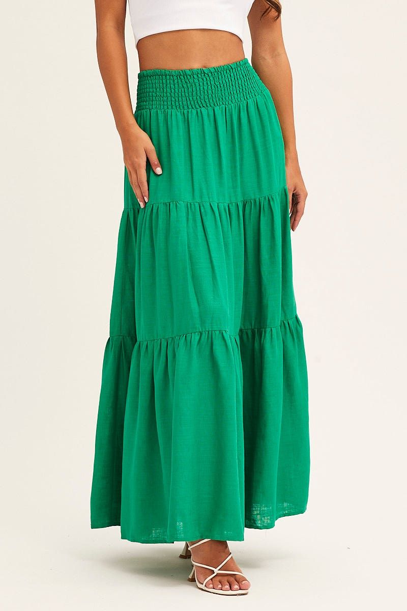Green Tiered Skirt Maxi Linen Blend sold by Ally Fashion product image thumbnail 2