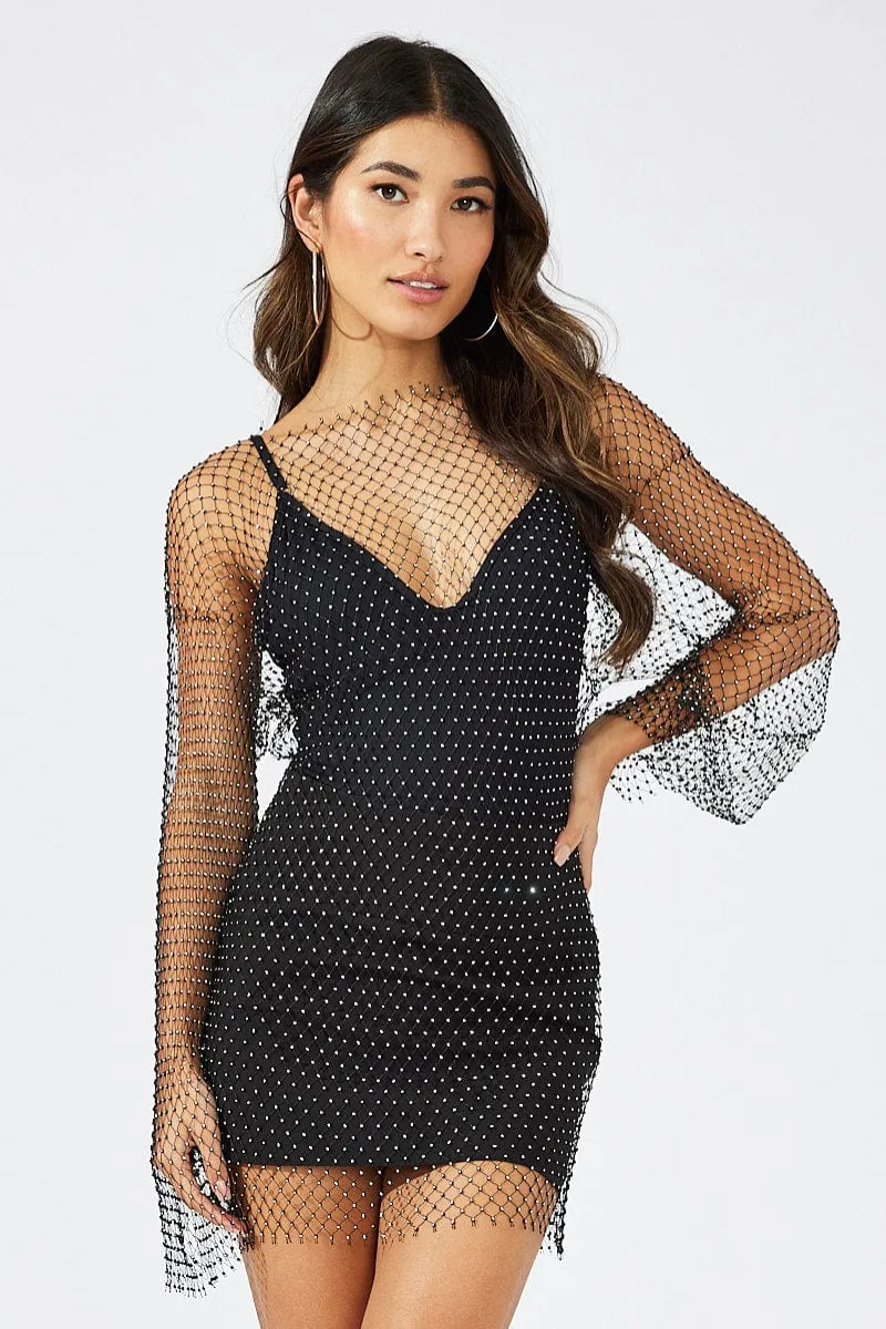 blue dress for baby girl STAR OF THE NIGHT MESH LONGSLEEVE MAXI DRESS IN BLACK – AKIRA main image 1