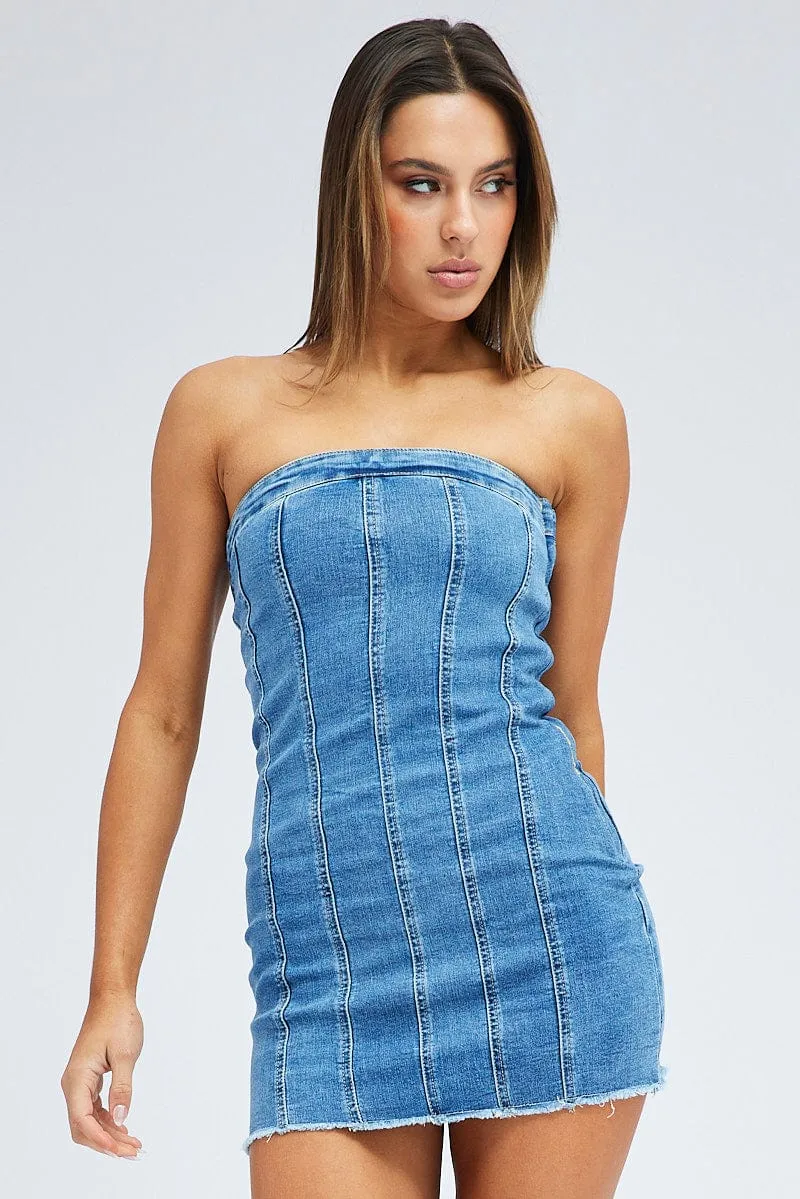Denim Mini Dress Sleeveless Strapless Bodycon Denim sold by Ally Fashion product image thumbnail 3
