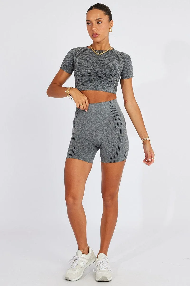 Grey Seamless Top And Shorts Activewear Set sold by Ally Fashion product image thumbnail 2