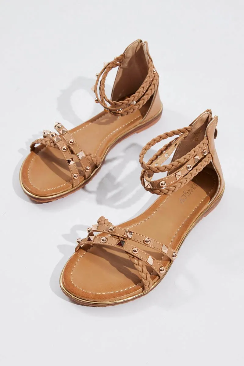 Beige Flat Studded Sandals sold by Ally Fashion