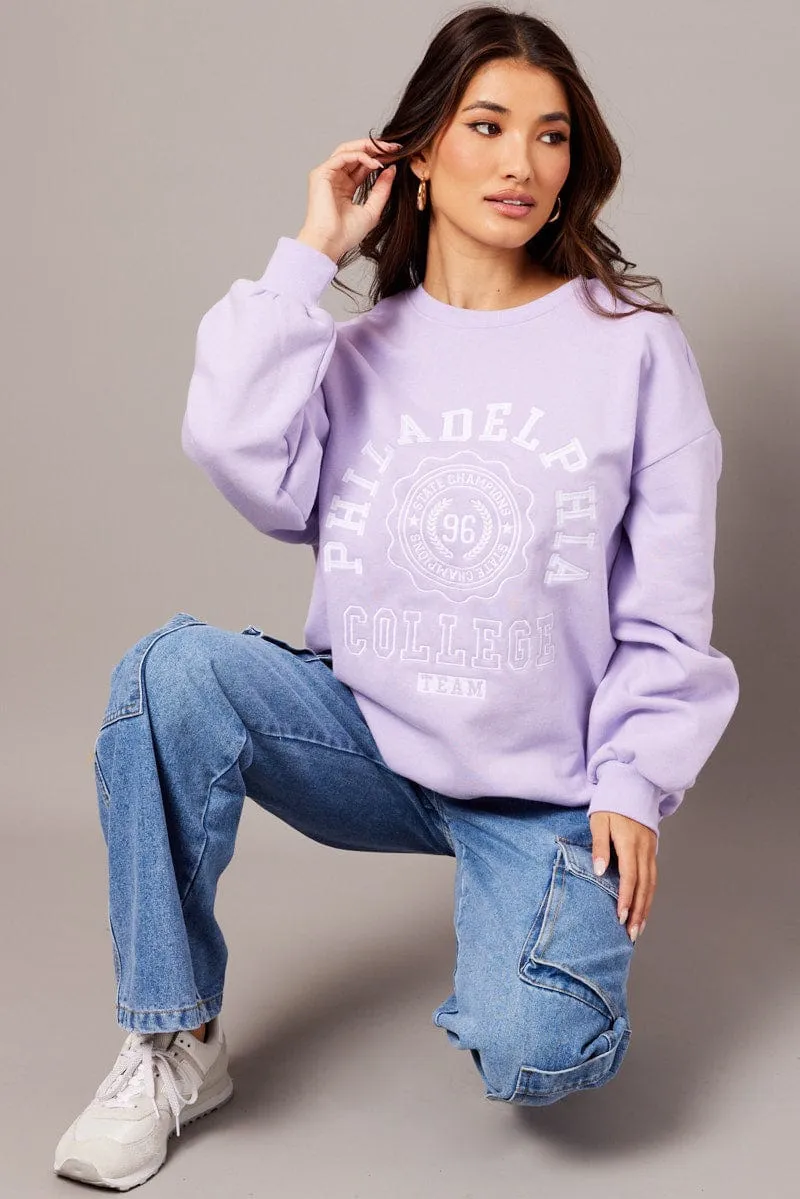 Purple Graphic Sweater Long Sleeve sold by Ally Fashion