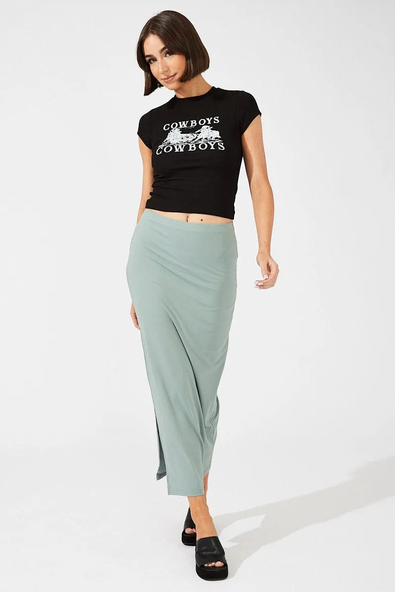 Green Supersoft Maxi Skirt Side Split sold by Ally Fashion