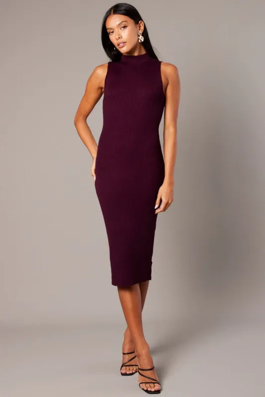 Red High Neck Knit Dress Midi sold by Ally Fashion