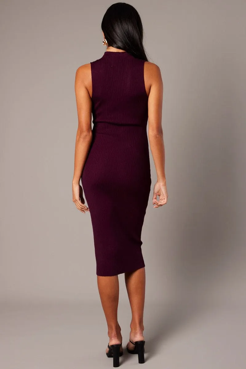 Red High Neck Knit Dress Midi sold by Ally Fashion product image thumbnail 5