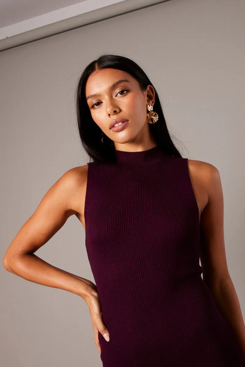 Red High Neck Knit Dress Midi sold by Ally Fashion product image thumbnail 3