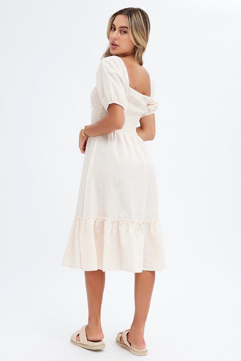 Beige Check Check Midi Dress sold by Ally Fashion product image thumbnail 5
