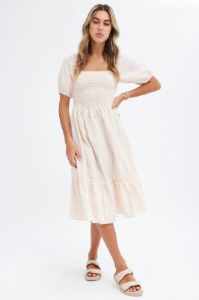 Beige Check Check Midi Dress sold by Ally Fashion