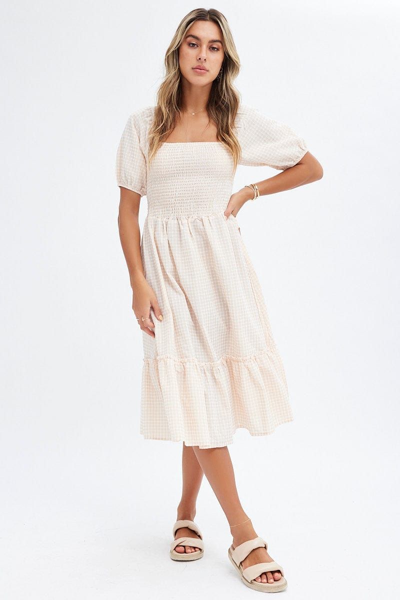 Beige Check Check Midi Dress sold by Ally Fashion product image thumbnail 3