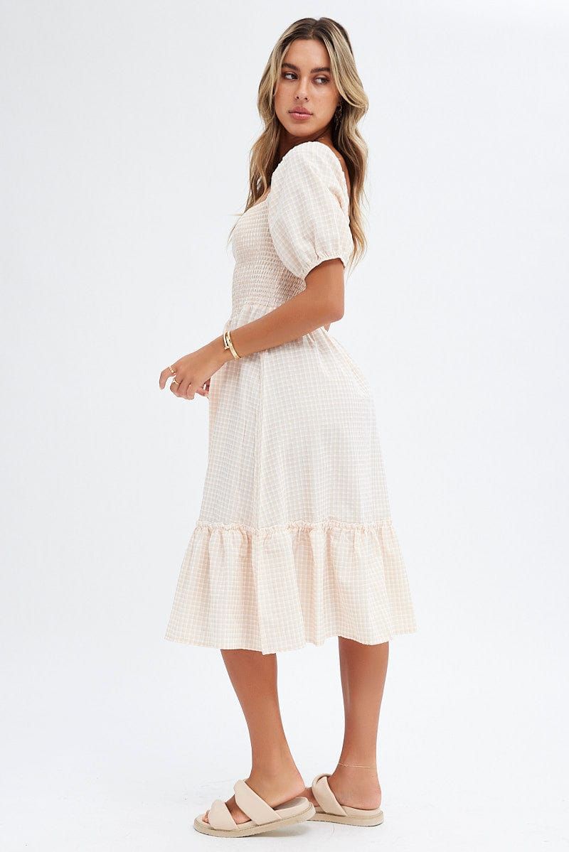 Beige Check Check Midi Dress sold by Ally Fashion product image thumbnail 4