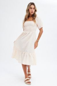 Beige Check Check Midi Dress sold by Ally Fashion
