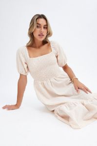 Beige Check Check Midi Dress sold by Ally Fashion