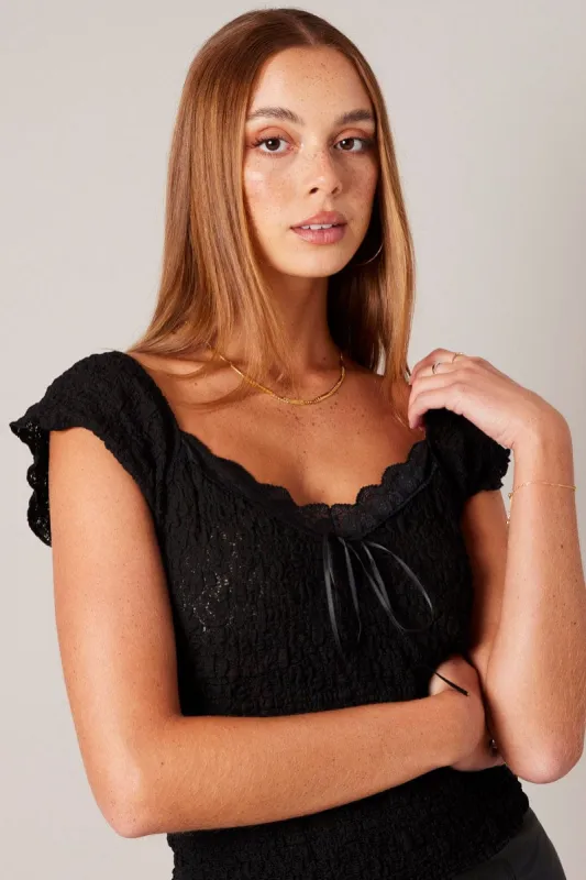 Black Textured Top Short Sleeve sold by Ally Fashion