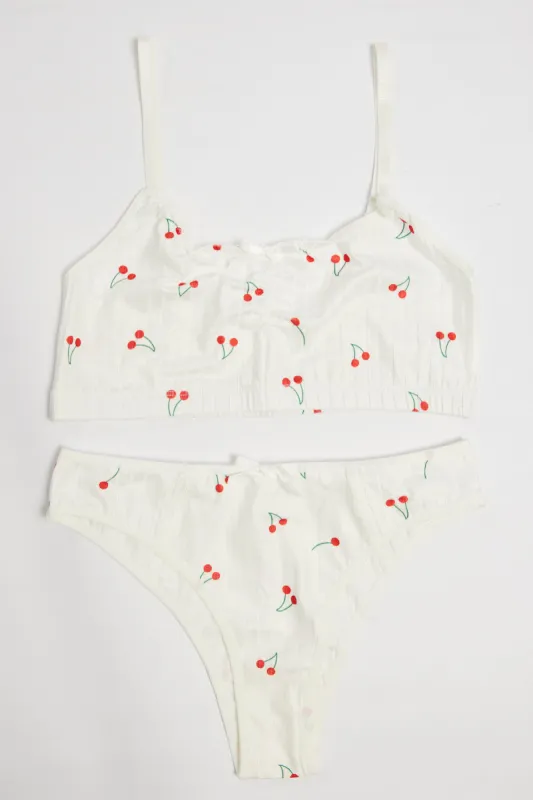 White Cherry Print Lingerie Set sold by Ally Fashion