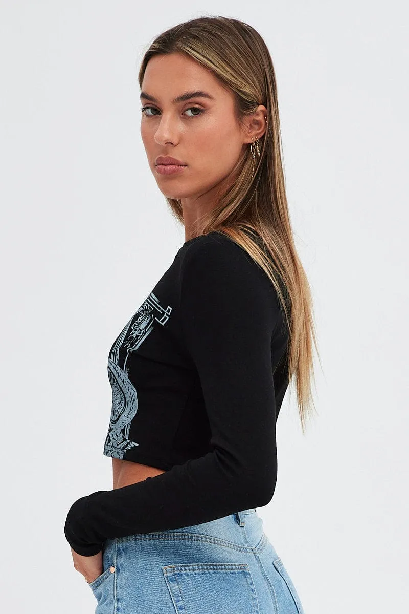 Black Tee Round Neck Graphic Print sold by Ally Fashion product image thumbnail 4