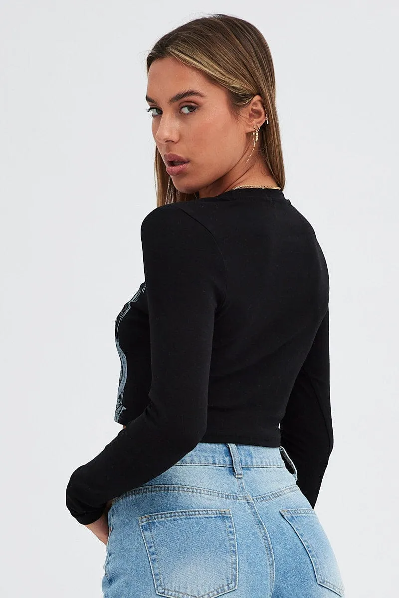 Black Tee Round Neck Graphic Print sold by Ally Fashion product image thumbnail 5