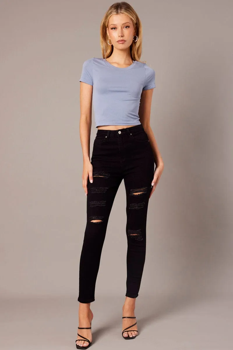 Blue T Shirt Short Sleeve Crew Neck Seamless sold by Ally Fashion product image thumbnail 2