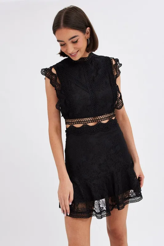 Black Dress Sleeveless Mini High Neck Lace sold by Ally Fashion