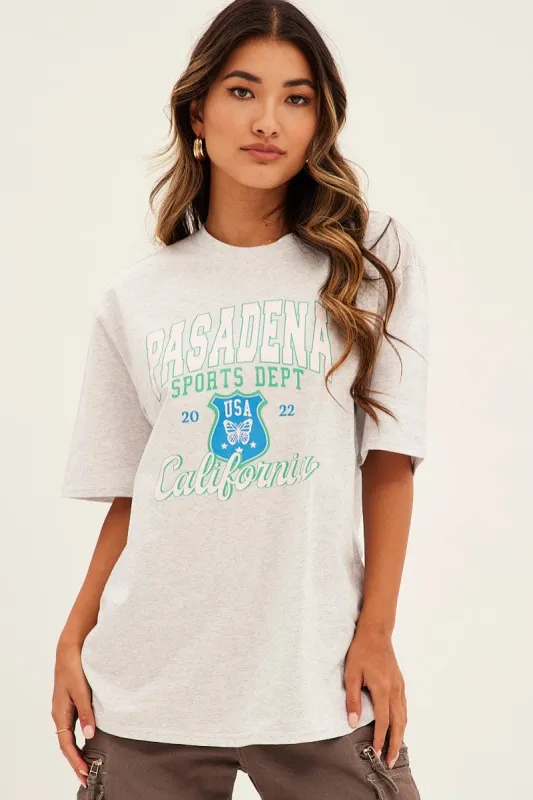 Grey Graphic T-Shirt Short Sleeve Crew Oversized sold by Ally Fashion