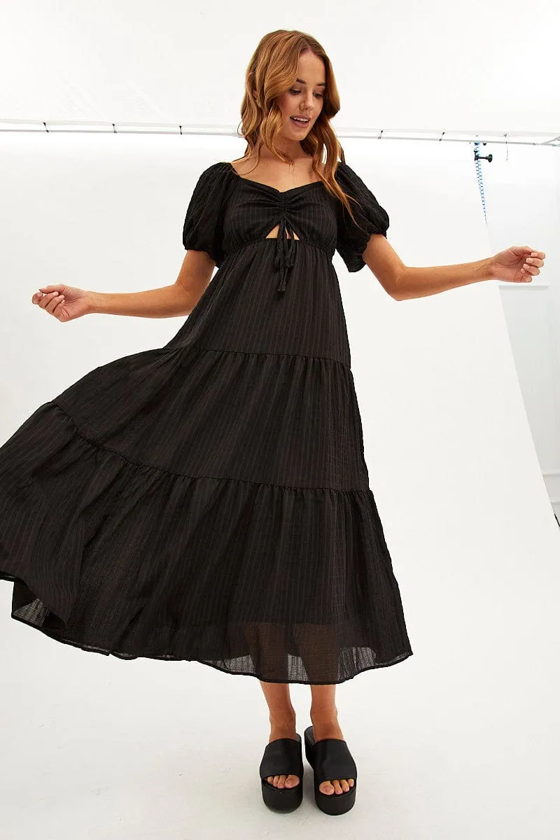 Black Maxi Dress Sweetheart Neck Puff Sleeve sold by Ally Fashion