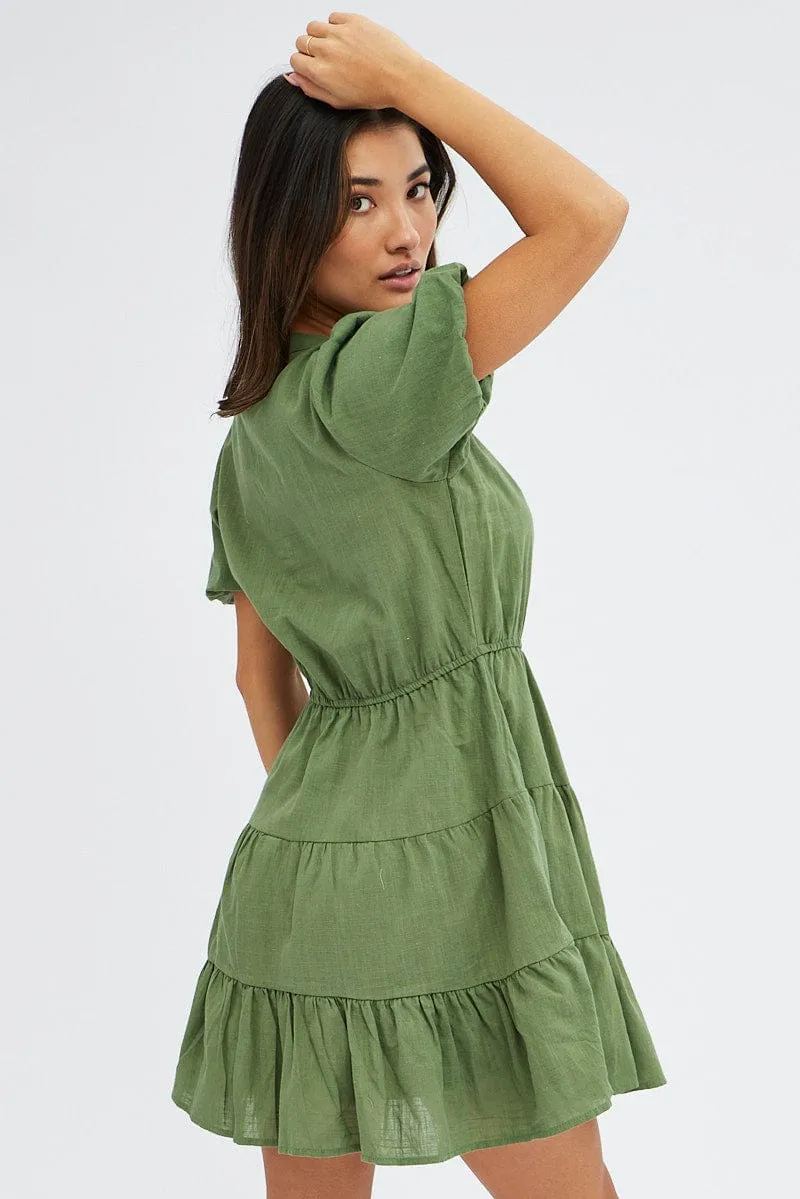 Green Shirt Dress Short Sleeve Tiered sold by Ally Fashion product image thumbnail 5