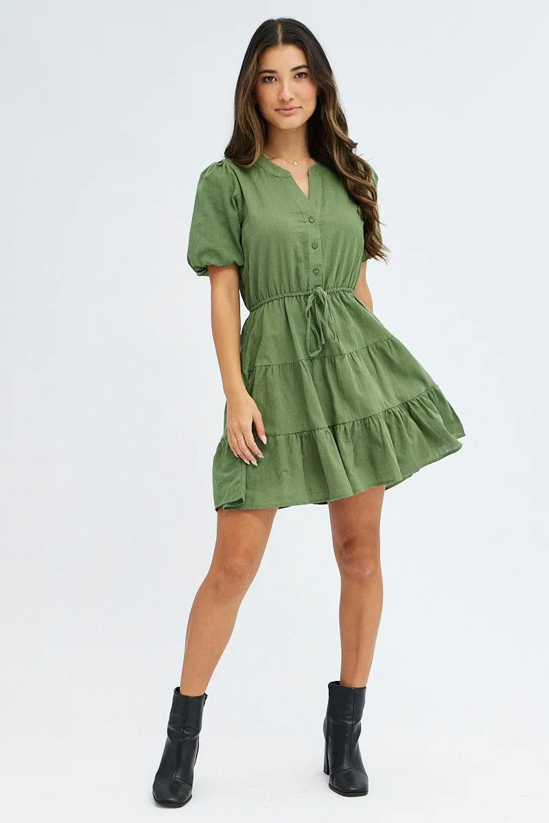 Green Shirt Dress Short Sleeve Tiered sold by Ally Fashion product image thumbnail 2