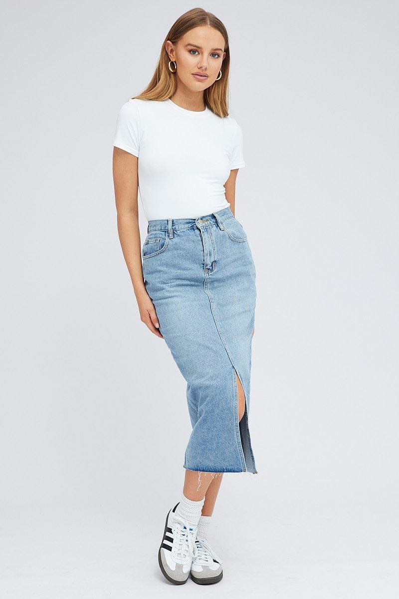Denim Denim Skirt Midi High Rise sold by Ally Fashion