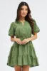 Green Shirt Dress Short Sleeve Tiered sold by Ally Fashion