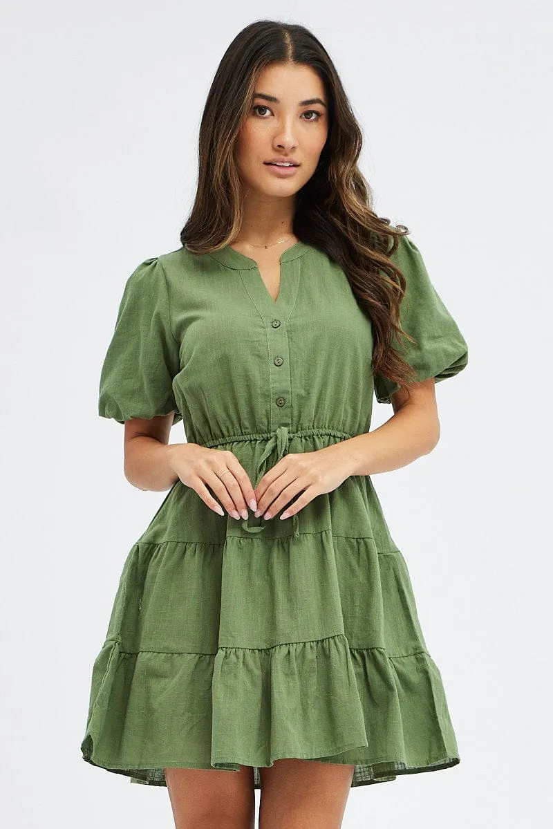 Green Shirt Dress Short Sleeve Tiered sold by Ally Fashion product image thumbnail 3