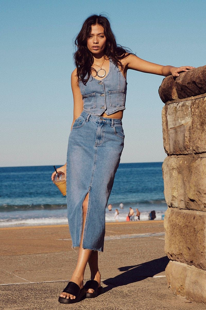 Denim Skirt Midi High Rise sold by Ally Fashion