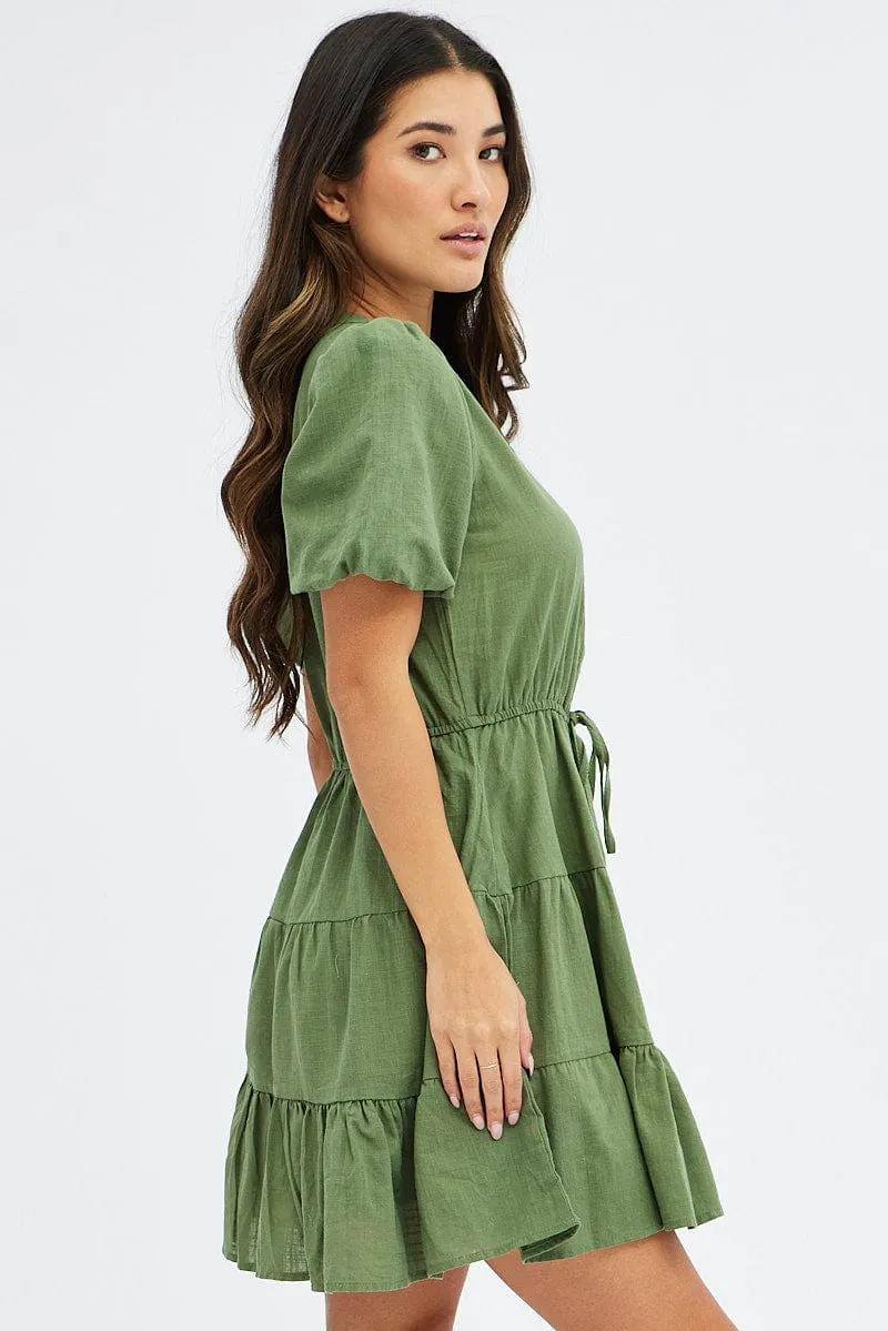 Green Shirt Dress Short Sleeve Tiered sold by Ally Fashion product image thumbnail 4
