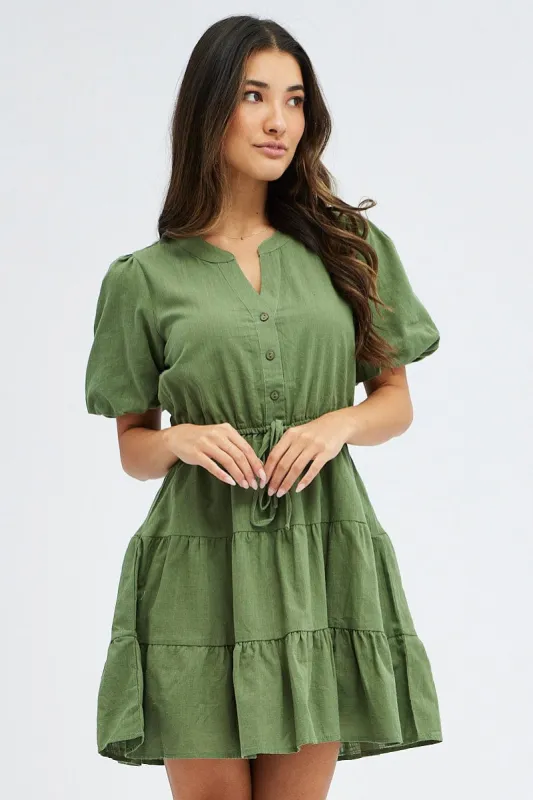 Green Shirt Dress Short Sleeve Tiered sold by Ally Fashion