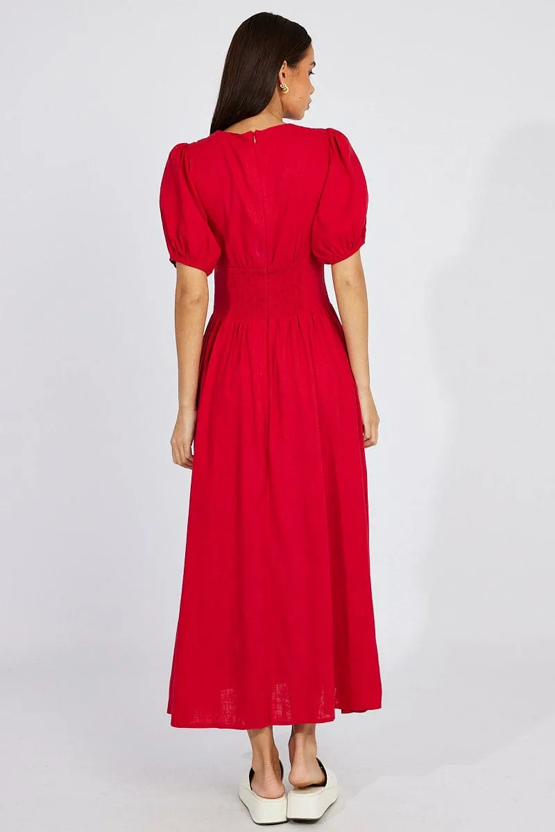 Red Midi Dress Puff Sleeve sold by Ally Fashion product image thumbnail 5