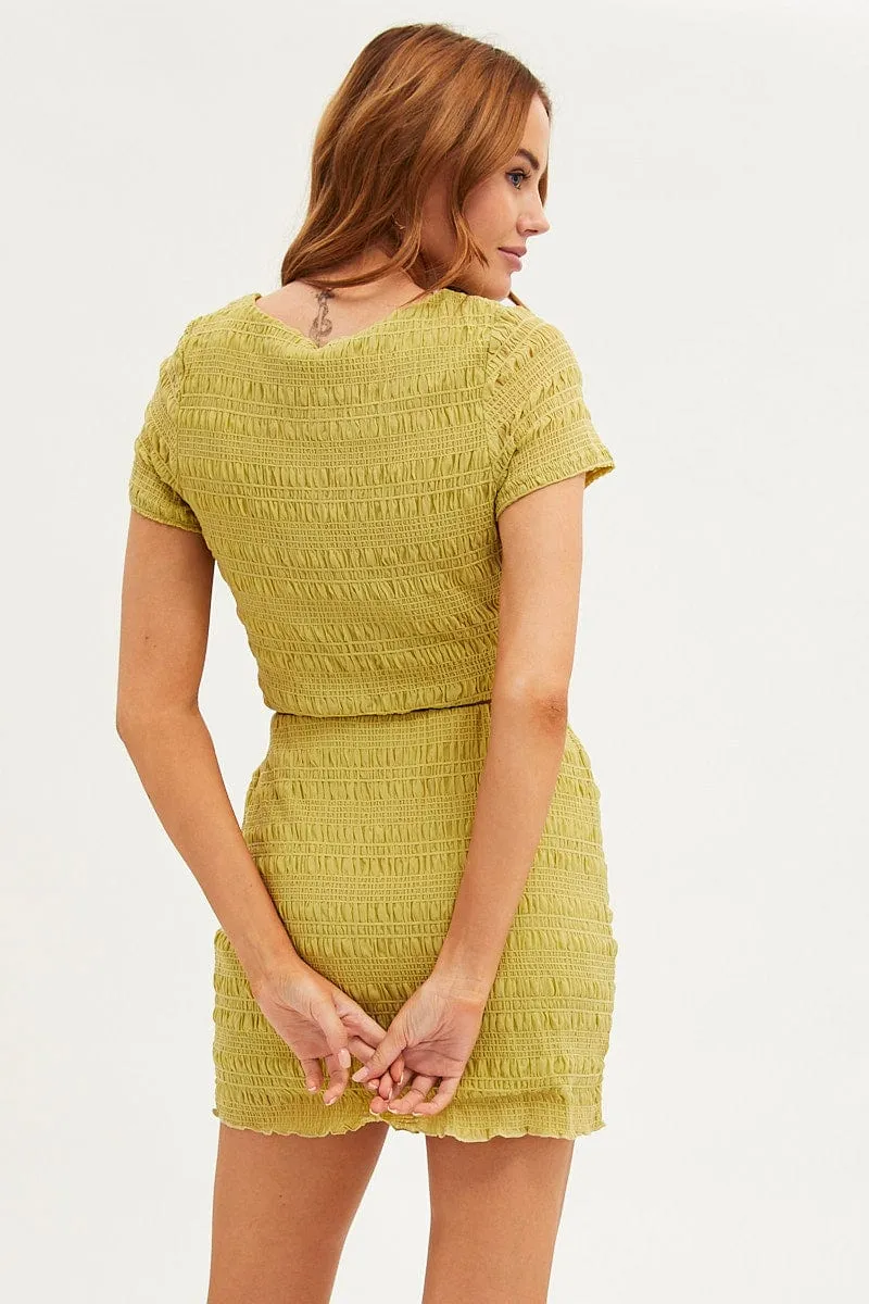 Green Mesh T-Shirt Gathered Texture Detail Short Sleeve sold by Ally Fashion product image thumbnail 5