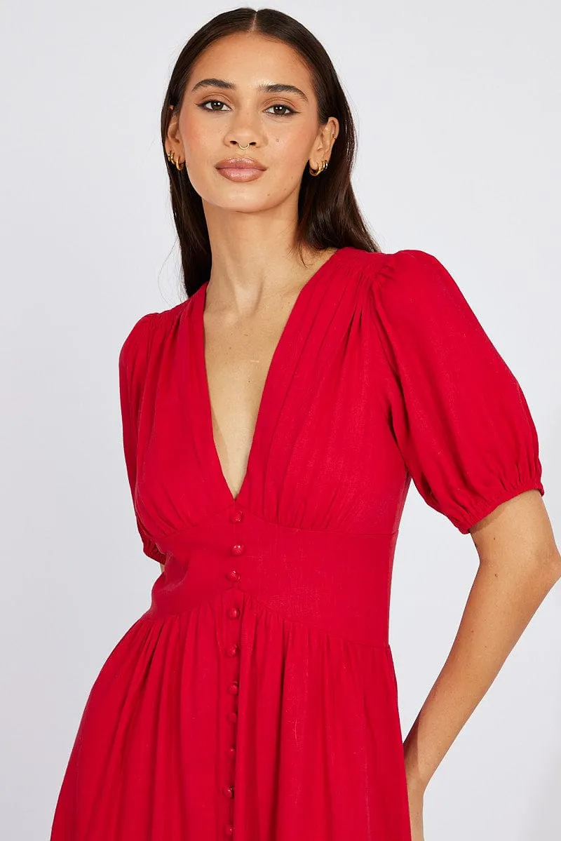Red Midi Dress Puff Sleeve sold by Ally Fashion product image thumbnail 3