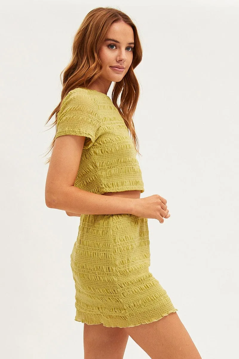 Green Mesh T-Shirt Gathered Texture Detail Short Sleeve sold by Ally Fashion product image thumbnail 4