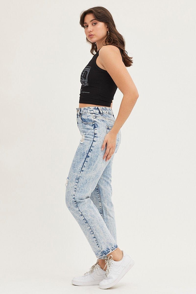Blue Denim Jeans Mom High Rise sold by Ally Fashion product image thumbnail 4