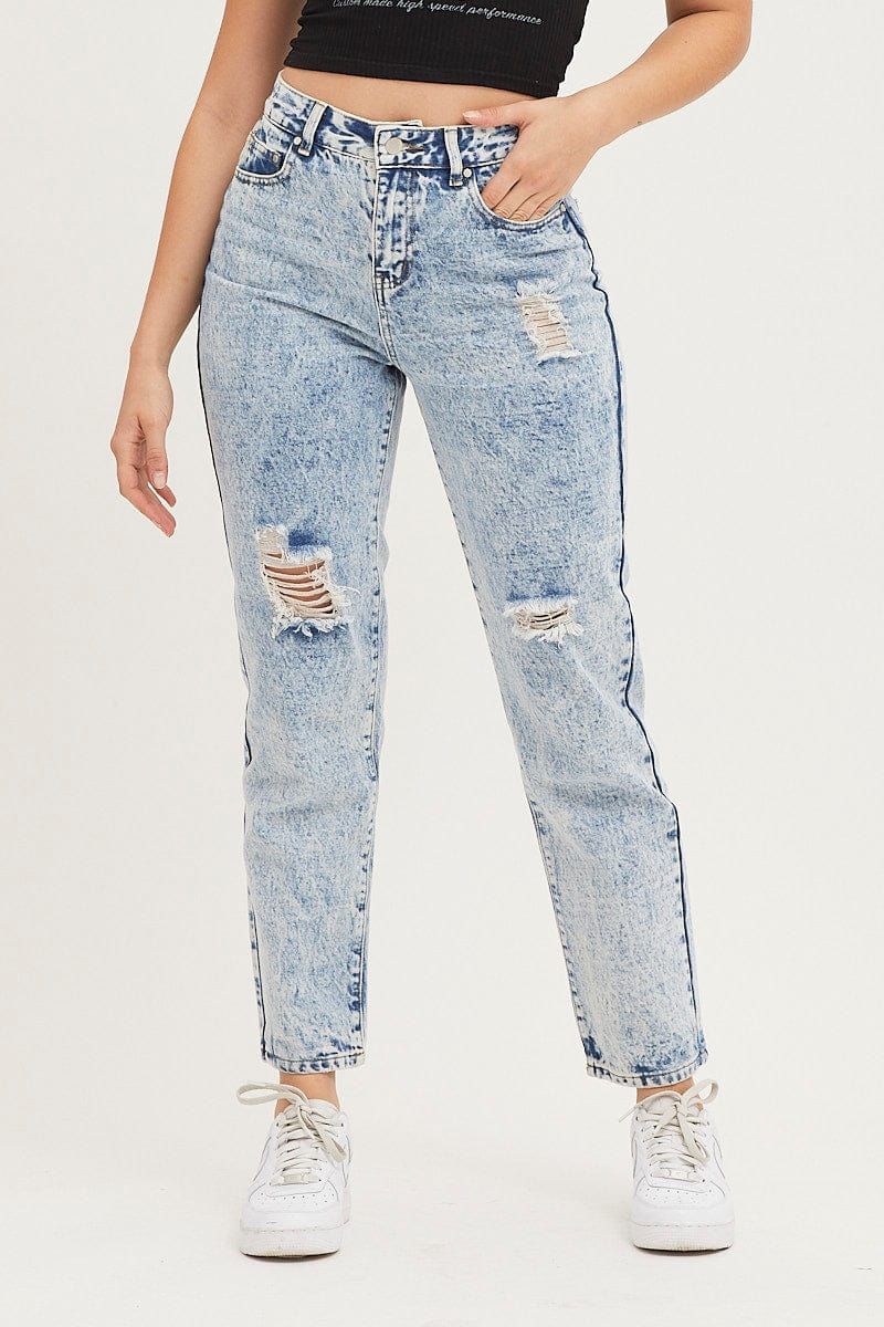 Blue Denim Jeans Mom High Rise sold by Ally Fashion product image thumbnail 2