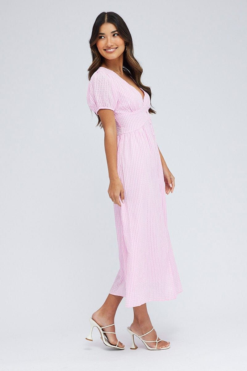 Pink Midi Dress Puff Sleeve sold by Ally Fashion product image thumbnail 4